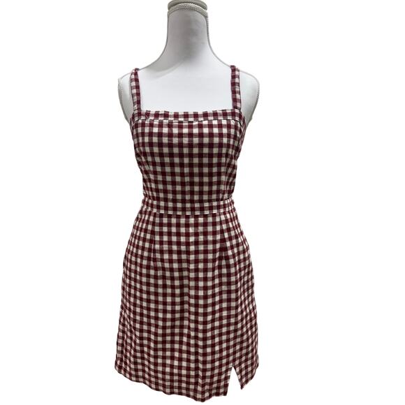 Abercrombie & Fitch Maroon/White Gingham Spaghetti-Strap Mini Dress Size Small - Picture 1 of 7